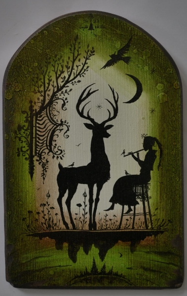 Pictura pe lemn - Cerb 22 x 14
