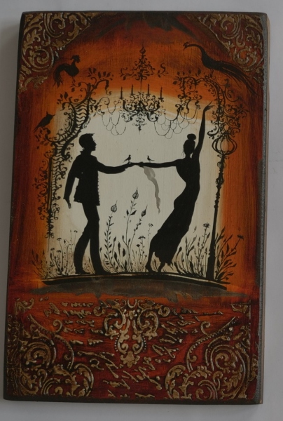 Pictura pe lemn - Dans de societate 30.5 x 20