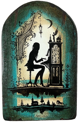 Pictura pe lemn - Pianina 22 x 14