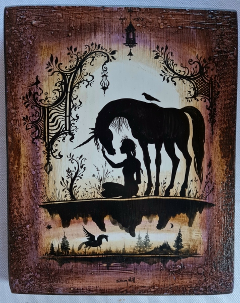 Pictura pe lemn - Unicorn 25 x 20