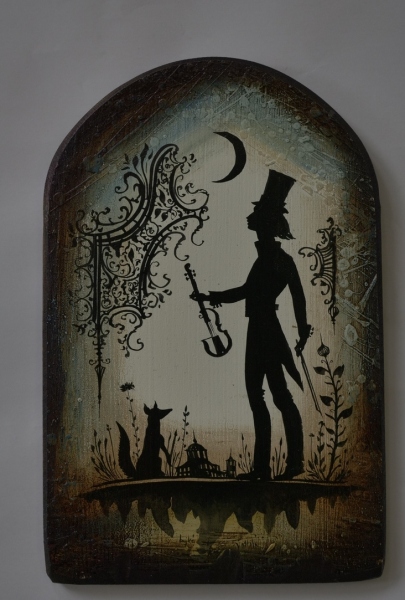 Pictura pe lemn - Vioara electrica 22 x 14