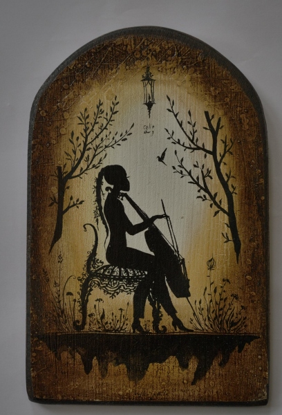 Pictura pe lemn - Violoncel 22 x 14