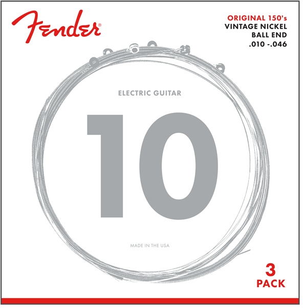 Fender Original 150 Guitar Strings Pure Nickel Wound Ball End 150R .010-.046 Gauges 3-Pack