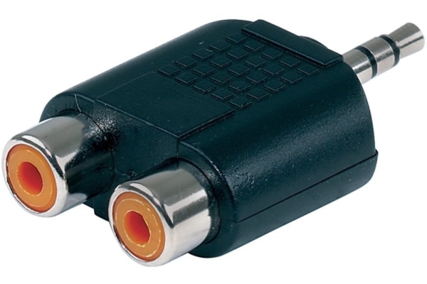 Adaptor, 2x Cinch socket - 1x 3.5 mm stereo jack plug Adaptor, 2x Cinch socket - 1x 3.5 mm stereo jack plug