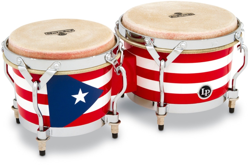 Latin Percussion Bongo Matador Wood Puerto Rican Flag