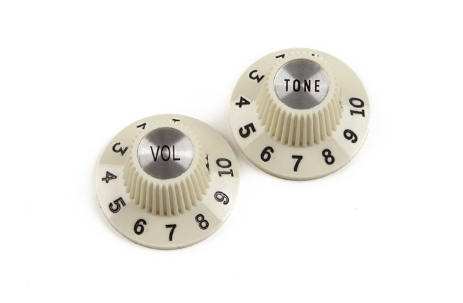 Buton potentiometru Fender Pure Vintage 1965 Jazzmaster "Witch Hat" Knobs (2) Vintage White