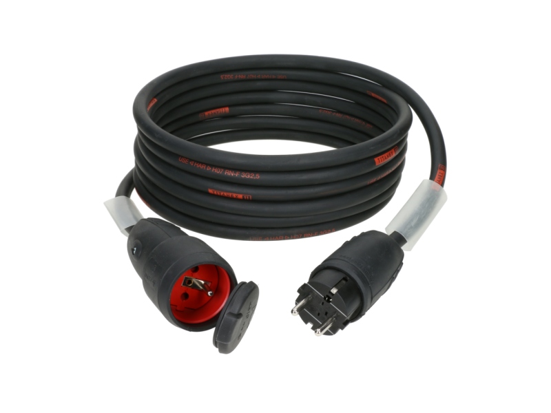 Klotz TITANEX H07RN-F power cable 3G 2.5 mm²Schuko M/F - solid rubber - 16 A - 10 m