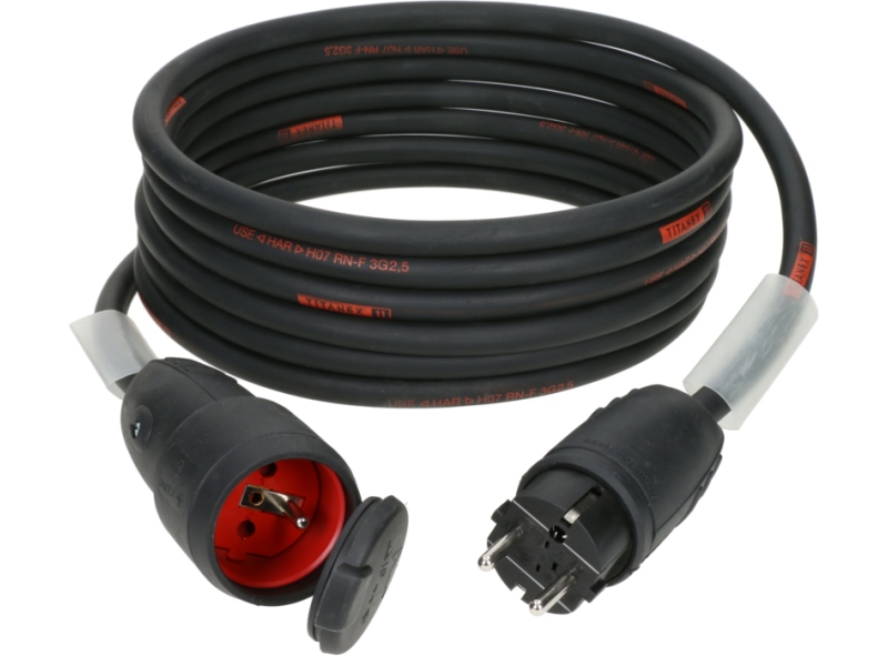 Klotz TITANEX H07RN-F power cable 3G 2.5 mm²Schuko M/F - solid rubber - 16 A - 2.5 m