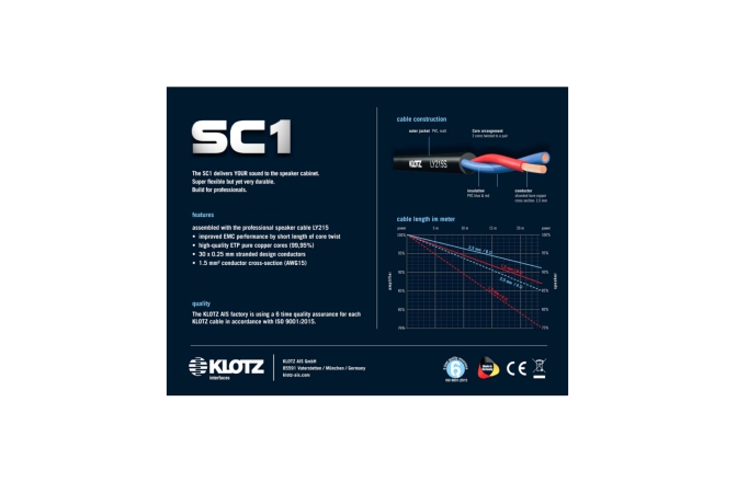 Cablu audio flexibil Klotz 2x 1.5 mm² speaker cable PVC with jack plugs by KLOTZ - 5 m