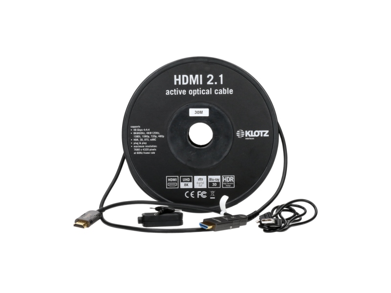Klotz HDMI 2.1 AOC Link - active optical cable with detachable HDMI-A to HDMI-D adapter - 15 m