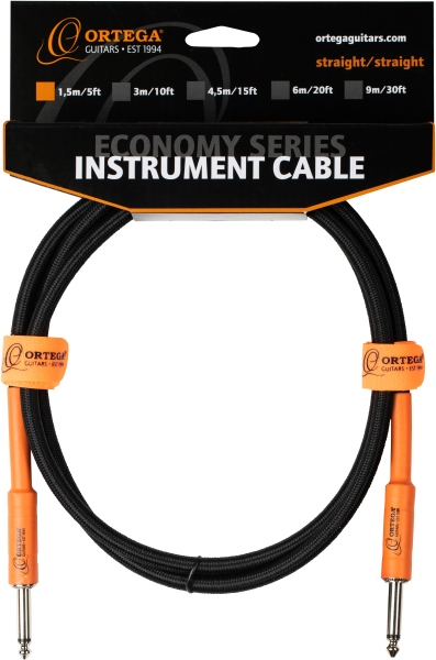 Ortega Instrument Cable - 1,5m/5ft. Black Tweed, STRAIGHT/STRAIGHT, Economy Series