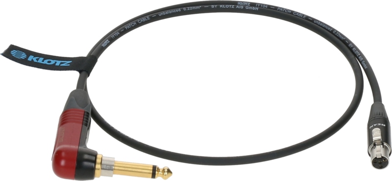 Klotz premium instrument cable for bodypack transmitters by ShureTQG (mini XLR 4p) - jack mono, gold plated - SilentPlug angled - TQG - 0.7m