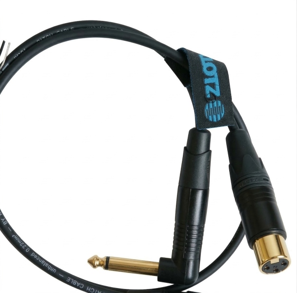 Klotz premium instrument cable for bodypack transmitters by ShureTQG (mini XLR 4p) - jack mono, gold plated - jack angled - TQG locking