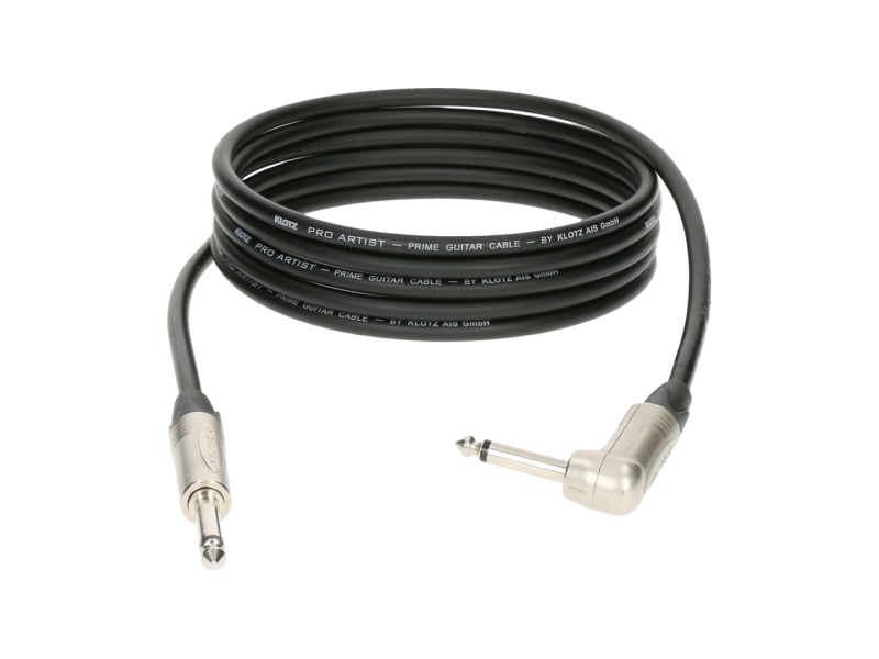 Klotz PRO ARTIST professional guitar cable with jacks from nickel and nickel-plated contacts - by Neutrik® - 4,5 m - straight - angled