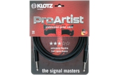 Cablu instrument profesional Klotz PRO ARTIST professional guitar cable with slim black chromed jacks - 4.5 m - straight - angled