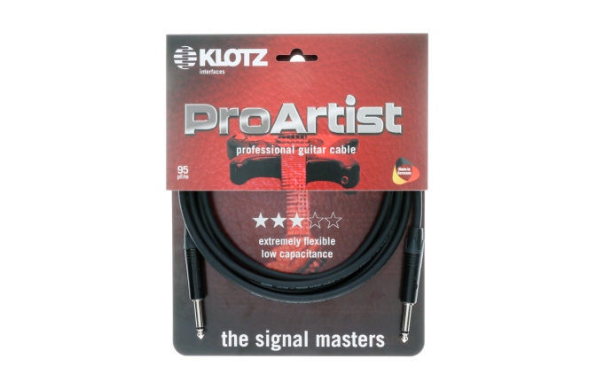 Cablu instrument profesional Klotz PRO ARTIST professional guitar cable with slim black chromed jacks - 4.5 m - straight - angled