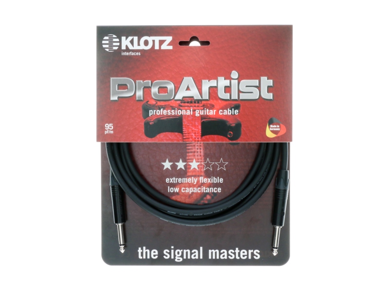 Klotz PRO ARTIST professional guitar cable with slim black chromed jacks - 6 m - straight - angled