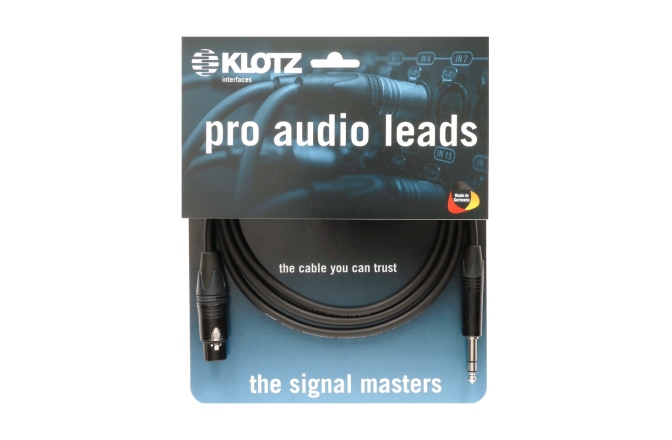 Cablu microfon profesional Klotz professional analog audio cable - balanced with female XLR by Neutrik® to balanced jack plug - 2 m