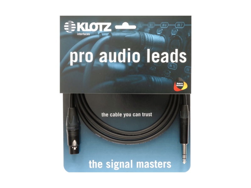 Klotz professional analog audio cable - balanced with female XLR by Neutrik® to balanced jack plug - 2 m