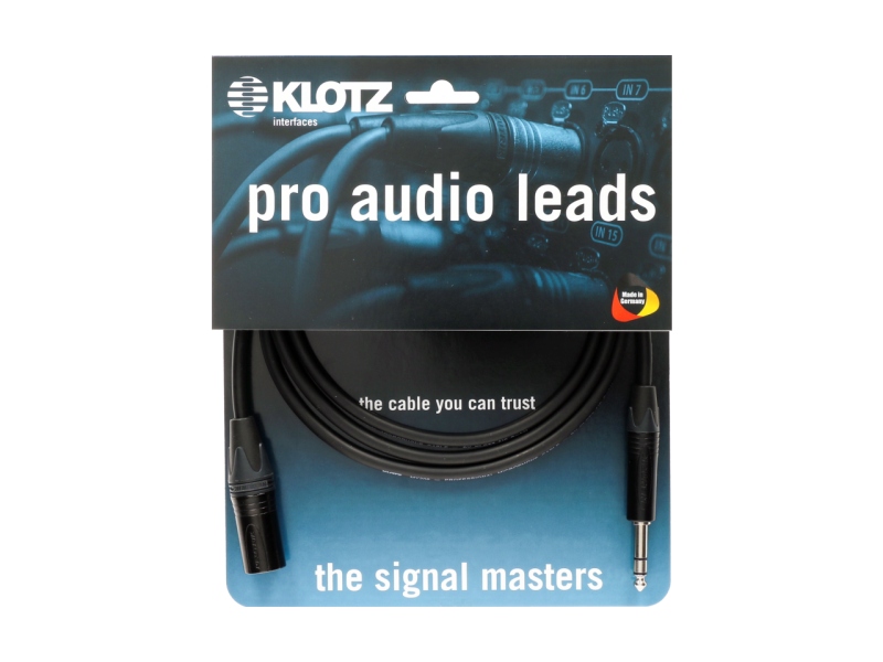 Klotz professional analog audio cable - balanced with male XLR by Neutrik® to balanced jack plug - 1 m