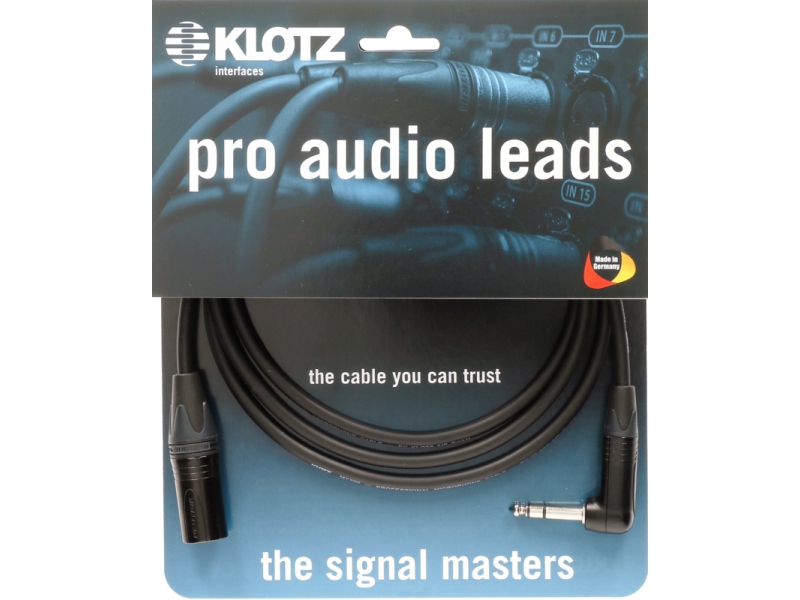 Klotz professional analog audio cable - balanced with male XLR by Neutrik® to balanced jack plug angled - 3 m