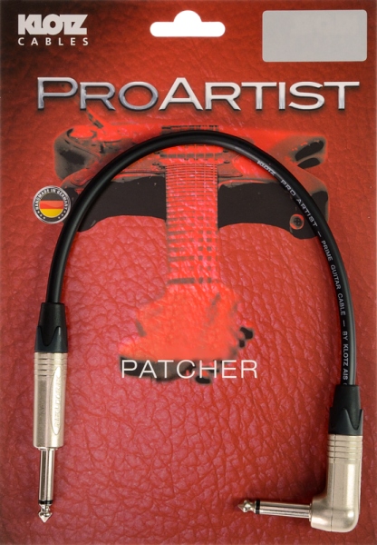 Klotz PRO ARTIST unbalanced professional patch cable with jacks from nickel and nickel-plated contacts - by Neutrik® - 0.2 m - straight - angled