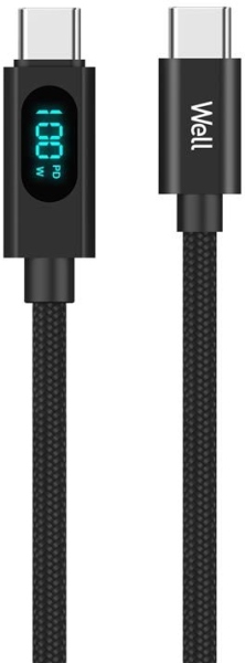 Well Cablu USB-C - USB-C 1m 20V/5A 100W negru afisaj incarcare