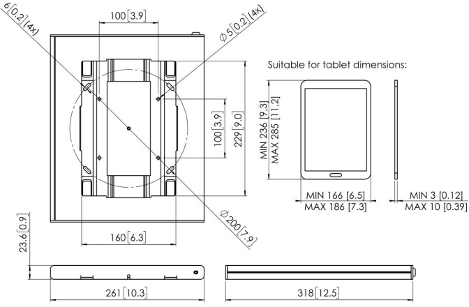 Carcasa pentru tablete  Vogels PTS2010, pentru tablete cu dimensiunile de minim 236x166x3mm si maxim 285x186x10mm