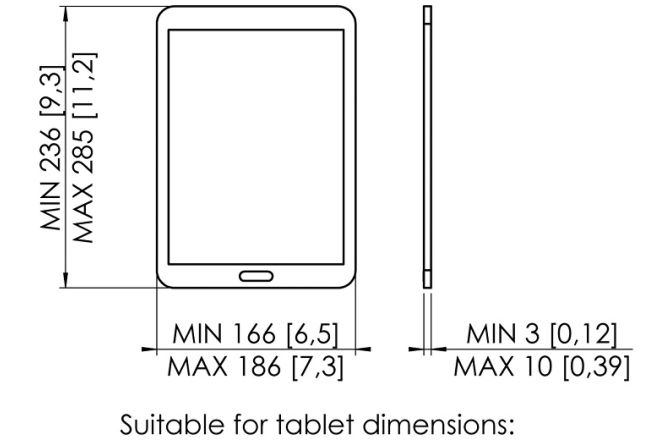 Carcasa pentru tablete  Vogels PTS2010, pentru tablete cu dimensiunile de minim 236x166x3mm si maxim 285x186x10mm