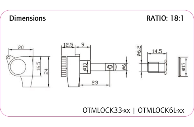 Cheițe chitară electrică Ortega Locking machines with plain wheel, 3+3 - Chrome