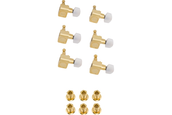 Fender Deluxe Cast/Sealed Guitar Tuning Machines with Pearl Buttons (Set of 6) Gold