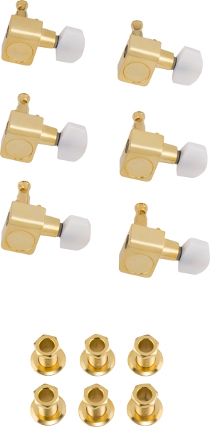 Fender Deluxe Cast/Sealed Guitar Tuning Machines with Pearl Buttons (Set of 6) Gold