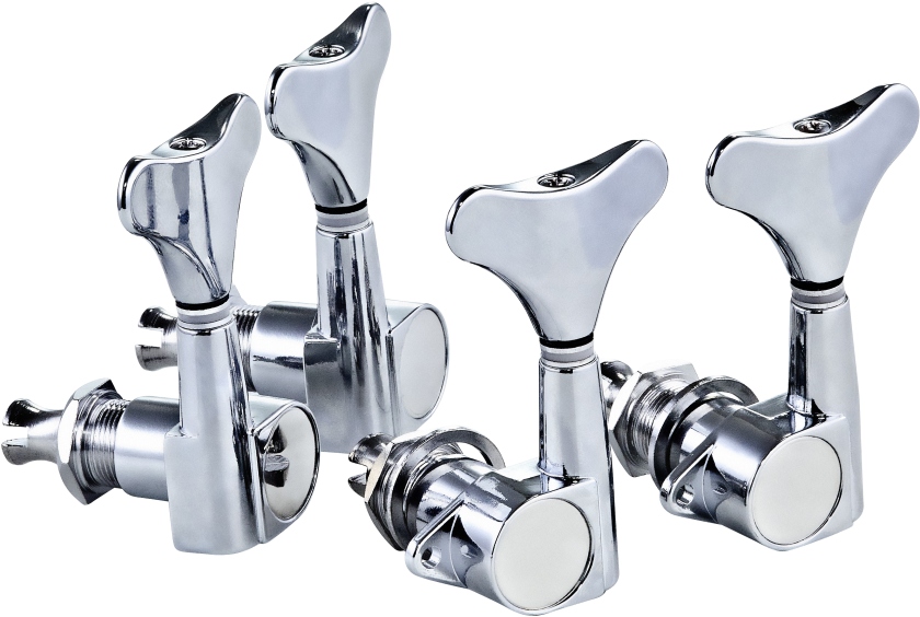 Ortega Electric/acoustic bass tuning machines, standard, 4-string Die Cast, 2+2 - Chrome