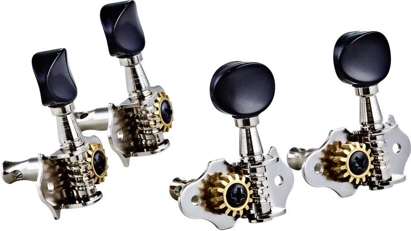 Ortega Ukulele set open gear, black ABS button - Nickel