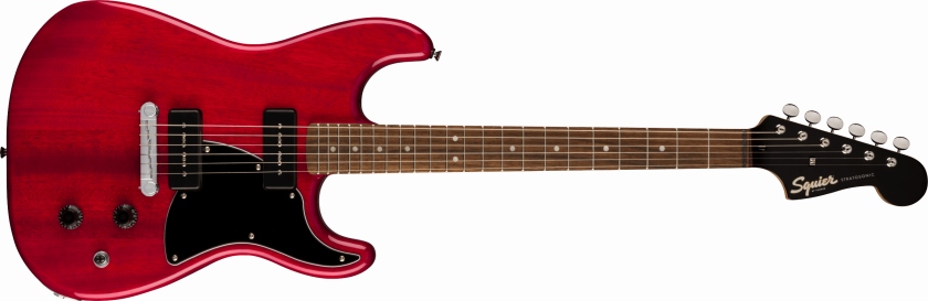 Fender Squier Paranormal Strat-O-Sonic Laurel Fingerboard Black Pickguard Crimson Red Transparent