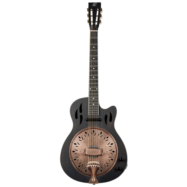 Ortega Americana Series Resonator Guitar 6 String - Distressed Black / Antique Brass HW