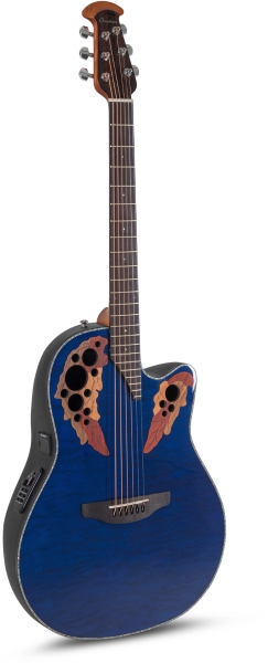 Ovation Celebrity Elite Plus Mid Cutaway Blue Transparent Quilt