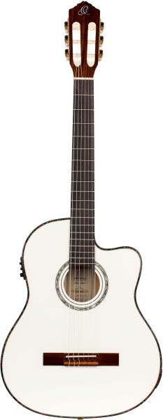 Ortega Classical Guitar Family Series Pro 4/4 inclusive Gigbag and Strap Thinline Body Slim Neck - WH - White