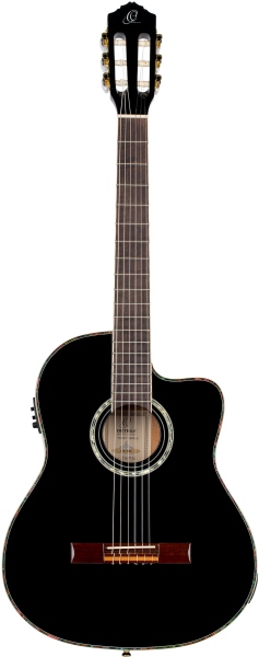 Ortega Classical Guitar Family Series Pro 4/4 inclusive Gigbag Thinline Body Slim Neck - BK - Black