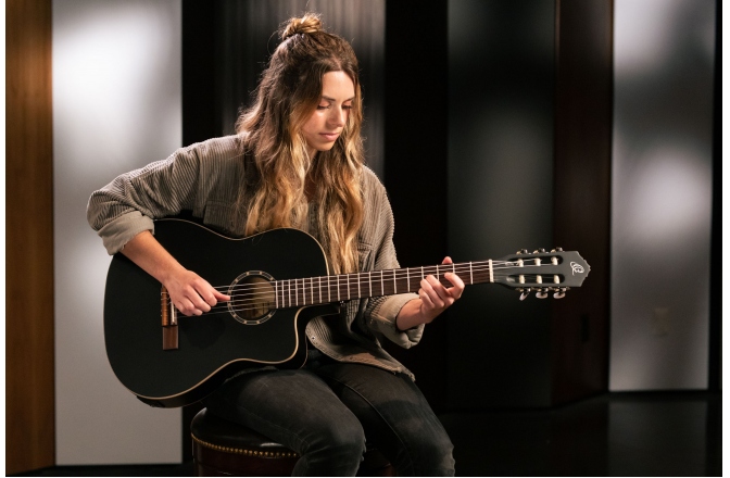 Chitară electro-clasică Ortega Family Thinline Cutaway RCE125SN-SBK