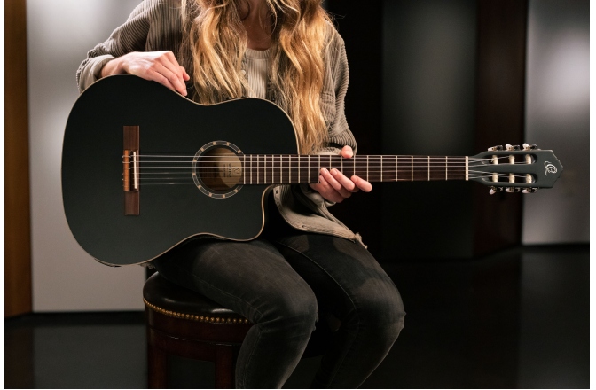 Chitară electro-clasică Ortega Family Thinline Cutaway RCE125SN-SBK