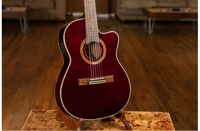 Chitară electro-clasică Ortega Performer Series Nylon String Guitar - Stained Red