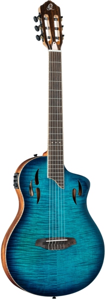 Ortega TourPlayer DeLuxe Nylon 6 String Flamed Maple Blue + Gig Bag