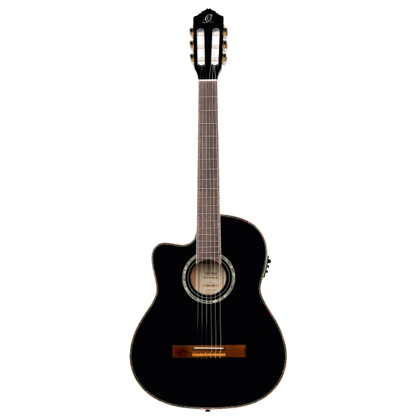 Ortega Classical Guitar Family Series Pro 4/4 inclusive Gigbag Thinline Body Slim Neck Lefthand - BK - Black