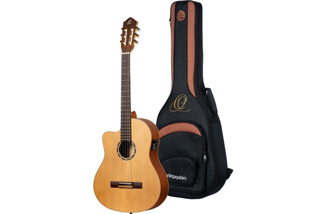 Chitară electro-clasică stângaci Ortega Family Series Pro 4/4 Classical Guitar Slim Neck Lefty - Natural Cedar + Bag
