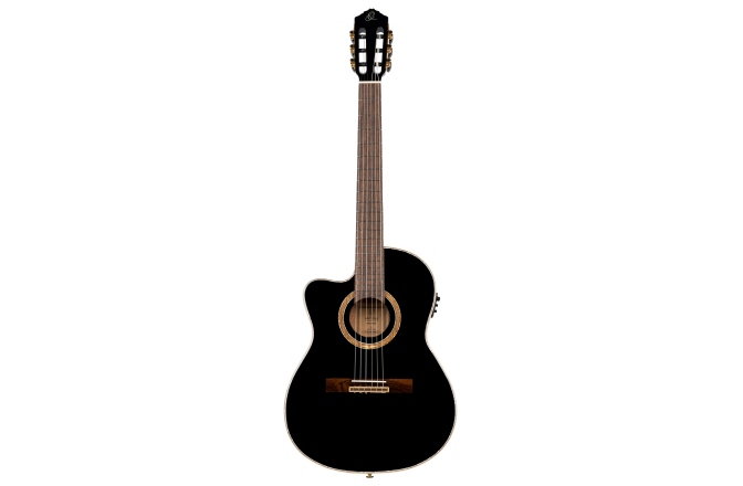 Chitară electro-clasică stângaci Ortega Performer Series Classical Guitar  4/4 Slim Neck Thinline Body Lefty - Black + Bag