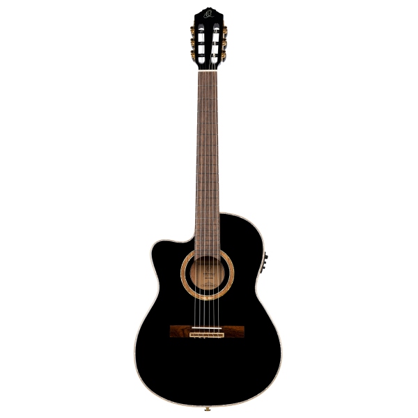 Ortega Performer Series Classical Guitar 4/4 Slim Neck Thinline Body Lefty - Black + Bag