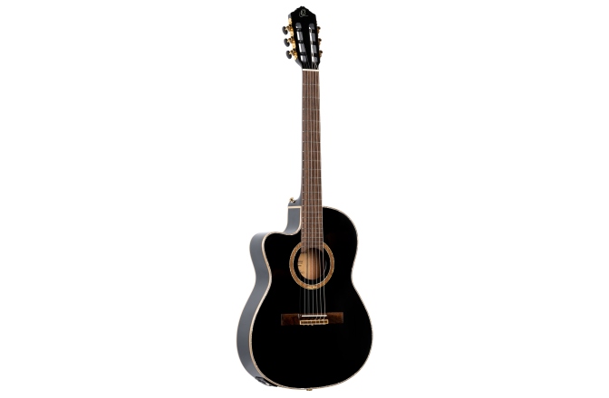 Chitară electro-clasică stângaci Ortega Performer Series Classical Guitar  4/4 Slim Neck Thinline Body Lefty - Black + Bag
