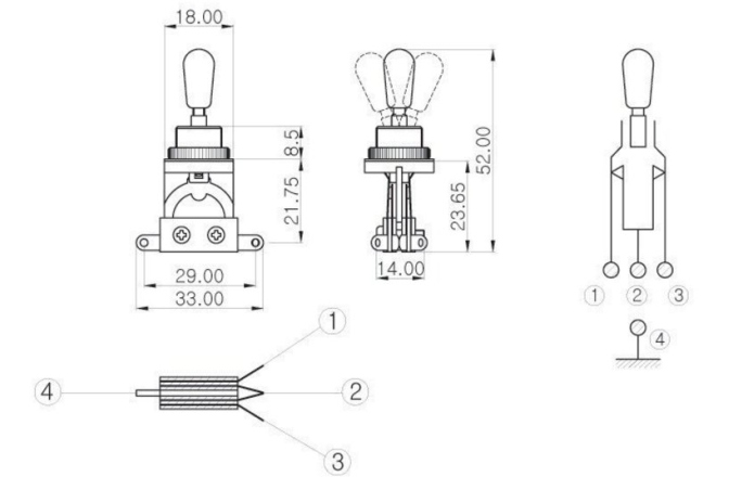 Comutator chitara electrica Partsland Comutator Toggle Switches Buton negru