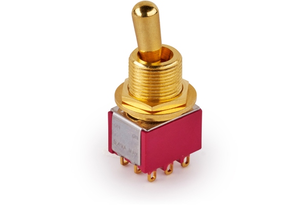 Maxi Toggle Switch, Short, Solder Lugs, ON/ON, 3PDT - Gold Maxi Toggle Switch, Short, Solder Lugs, ON/ON, 3PDT - Gold